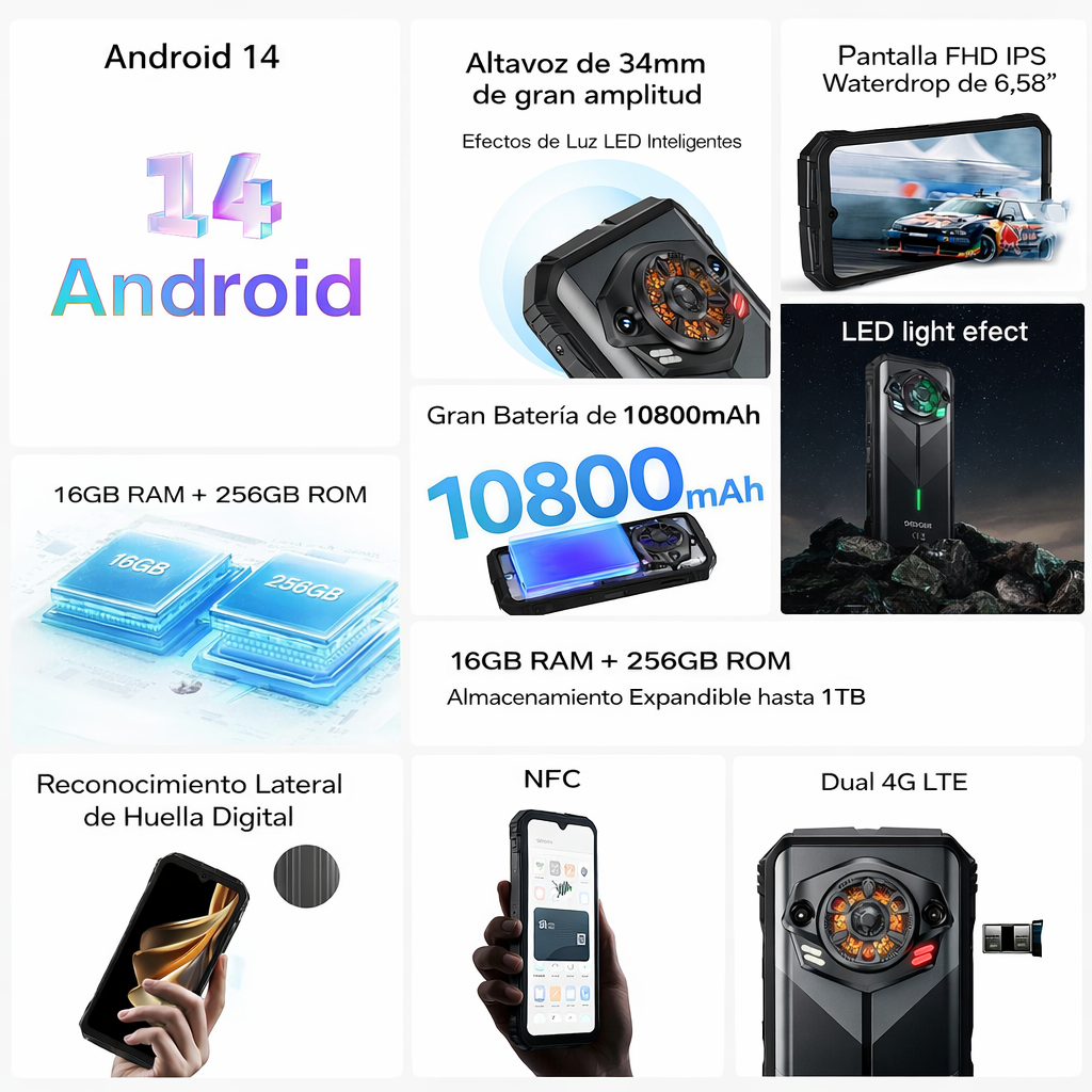 DOOGEE S Punk Celular Indestructible con 16GB RAM, 256GB, Altavoz 126dB y Android 14