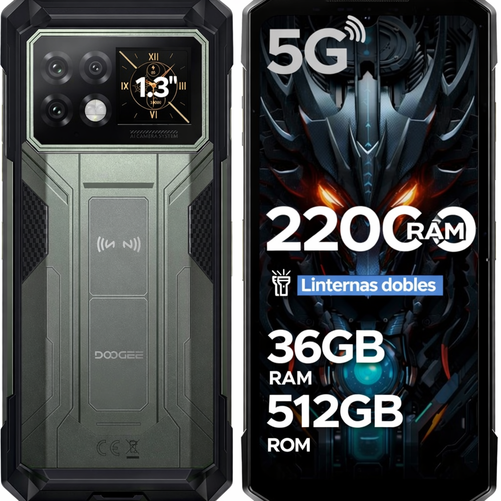 DOOGEE S200 Max 5G - Celular Indestructible 22000mAh con Pantalla Trasera | 36GB+512GB