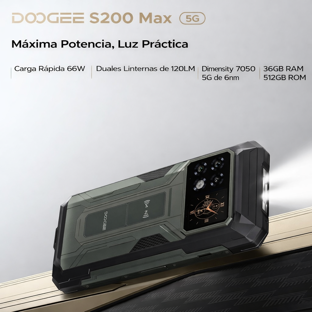 DOOGEE S200 Max 5G - Celular Indestructible 22000mAh con Pantalla Trasera | 36GB+512GB