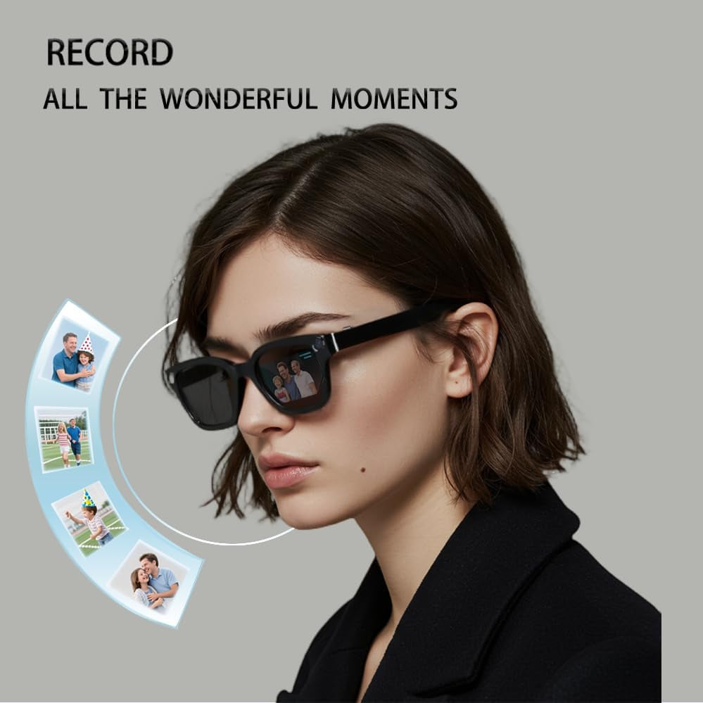 4K Camera Glasses, AI Smart Glasses with Real-Time Translation & Object Recognition,32Gb Storage, Max 10Hrs Playtime | 2 Lens Set（Transparent&Black for Outdoor,Work,Travel, Business - Black