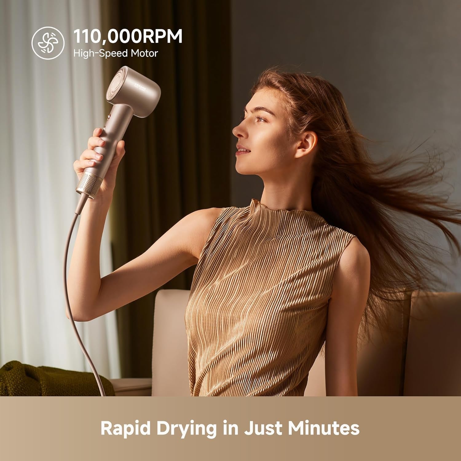 Glory Mix High-Speed Hair Dryer, Dual Voltage, 3 Magnetic Nozzles, Perfume Infusion, Customized Fragrant Drying, NTC Control, 300M Negative Lons, 110,000RPM Motor, 336G Lightweight, Gold