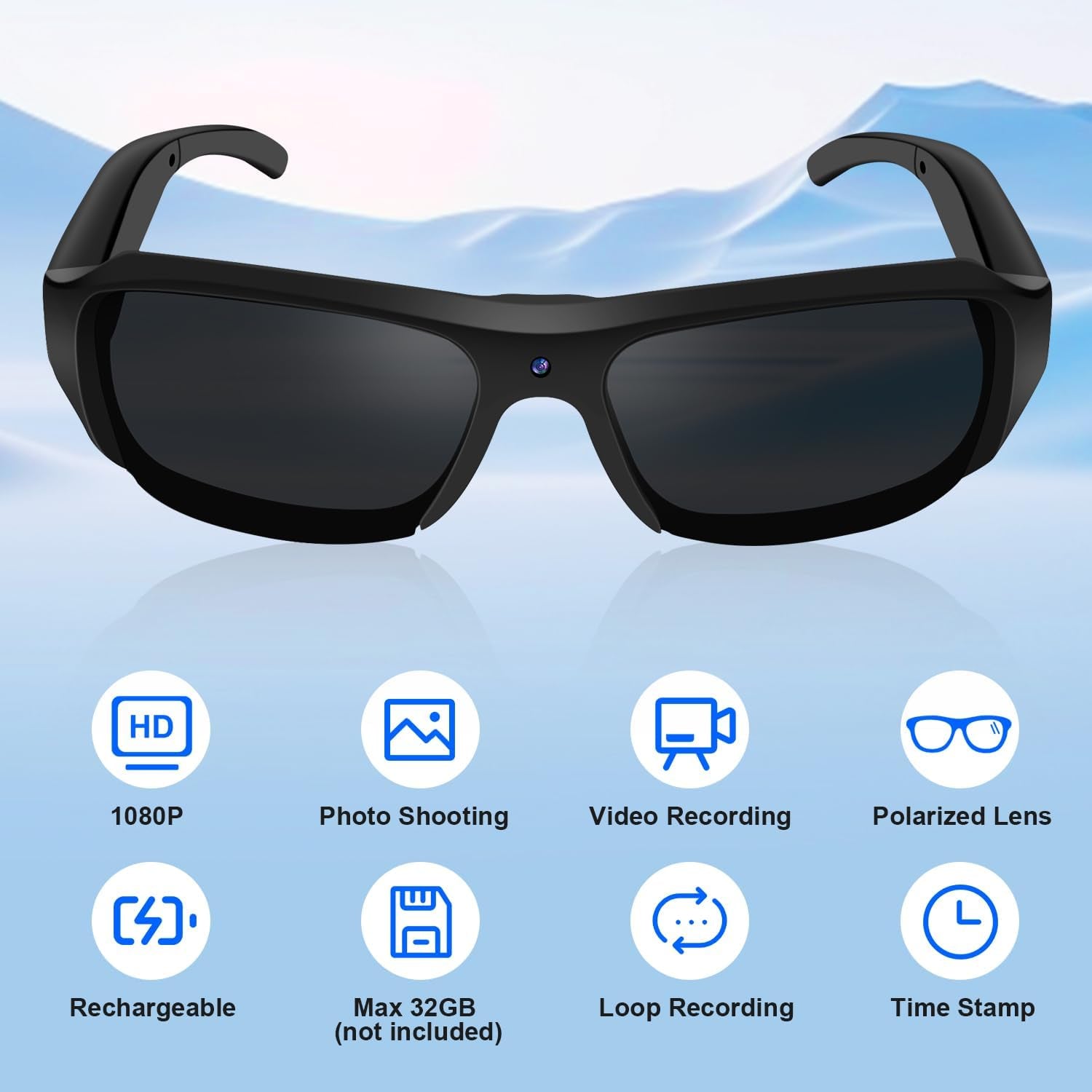 Lentes de sol con cámara, Lentes de acción deportiva, cámara de video 1080P