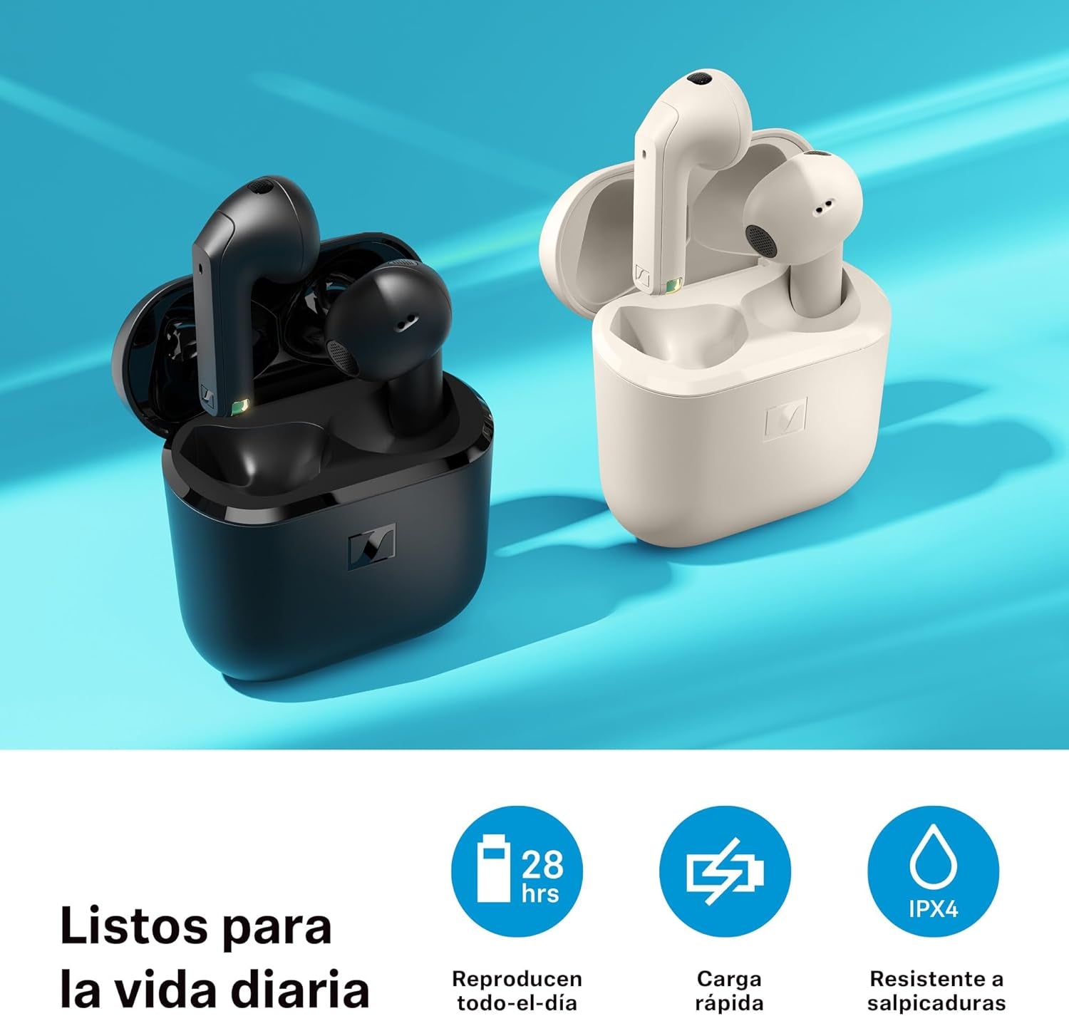 Sennheiser ACCENTUM Open Wireless - Auriculares Con Diseño Abierto, Sonido Dinámico Y Bluetooth 5.3, Resistencia a Salpicaduras IPX4, 28 Horas De Autonomía Y Estuche De Carga USB-C - Crema