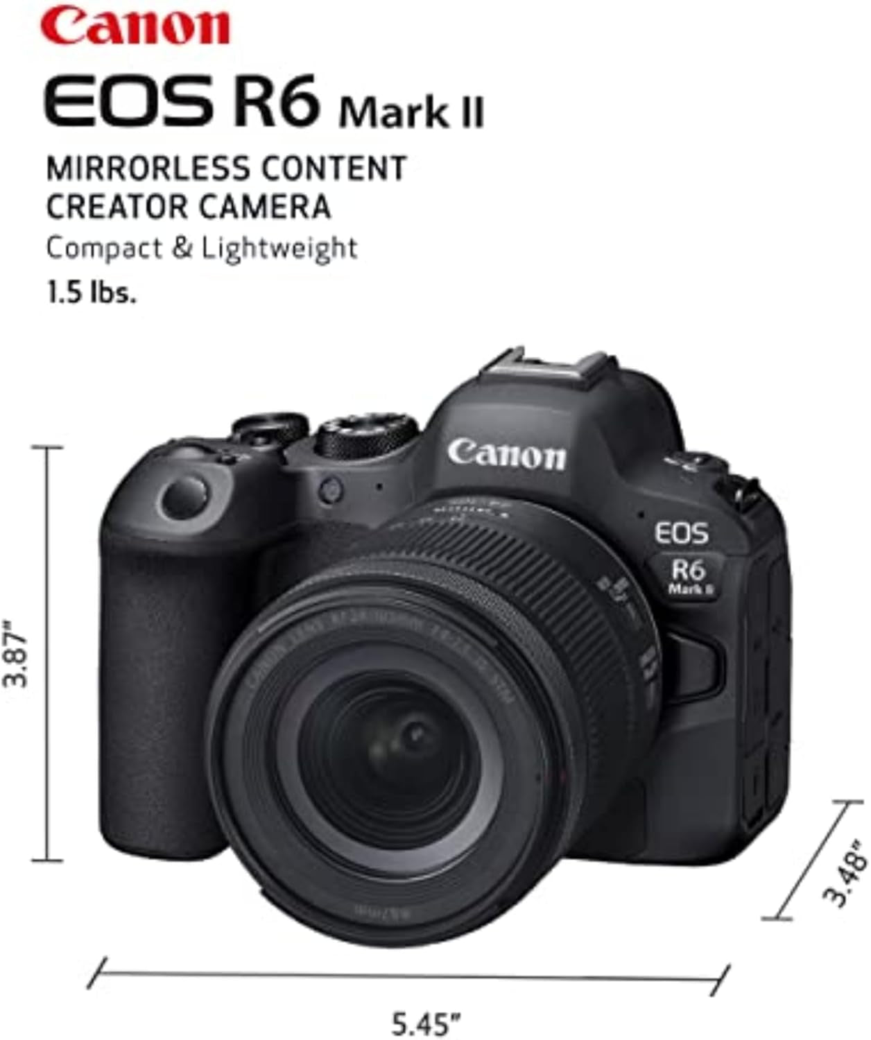 EOS R6 Mark II Mirrorless Camera Rf24-105Mm F4-7.1 Is STM Lens Kit, Full-Frame Hybrid Camera, 24.2 Megapixel CMOS Sensor, Photo and Video Capabilities, Black