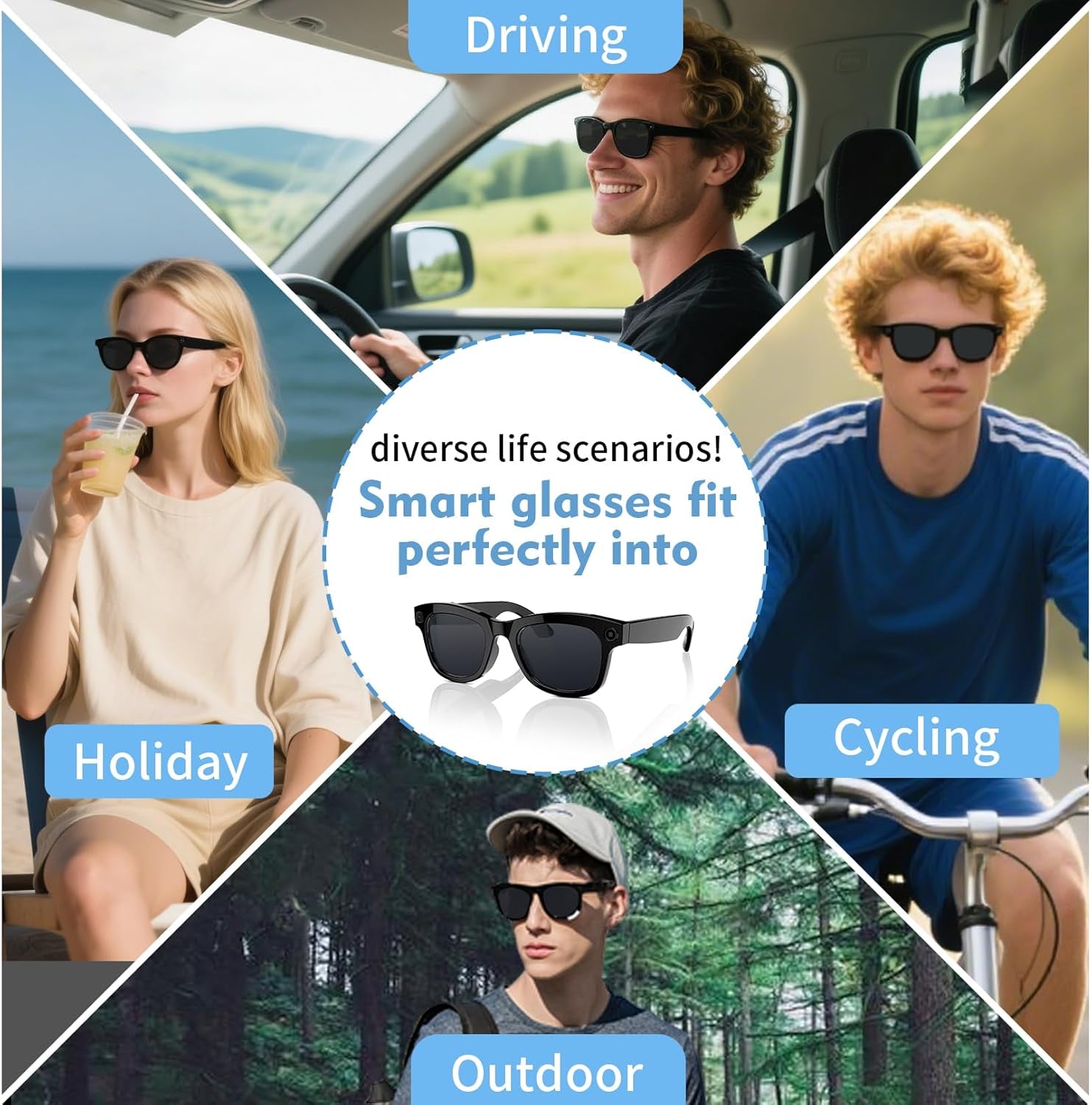 AI Smart Glasses with Chatgpt & 500W Camera | Video Recording, Sunglasses for Real-Time Translation, Music Control, EIS Stabilization | Wifi/Bluetooth 5.3 Smart Eyewear for Travel, Meetings