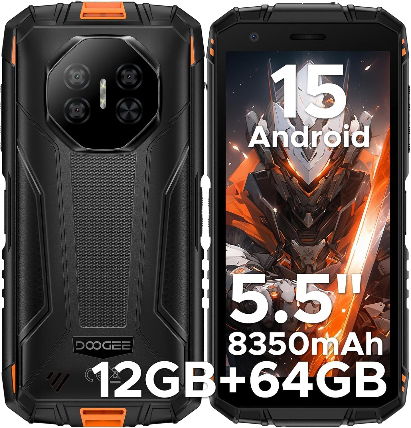 Fire 3 Android 15 Rugged Phone Unlocked,8350Mah Battery,12Gb+64Gb/2Tb,Octa Core Rugged Smartphone,5.5" IPS HD+ Display,13Mp+8Mp,Ip68 Waterproof Cell Phone,Face Unlock,Nfc/T-Mobile