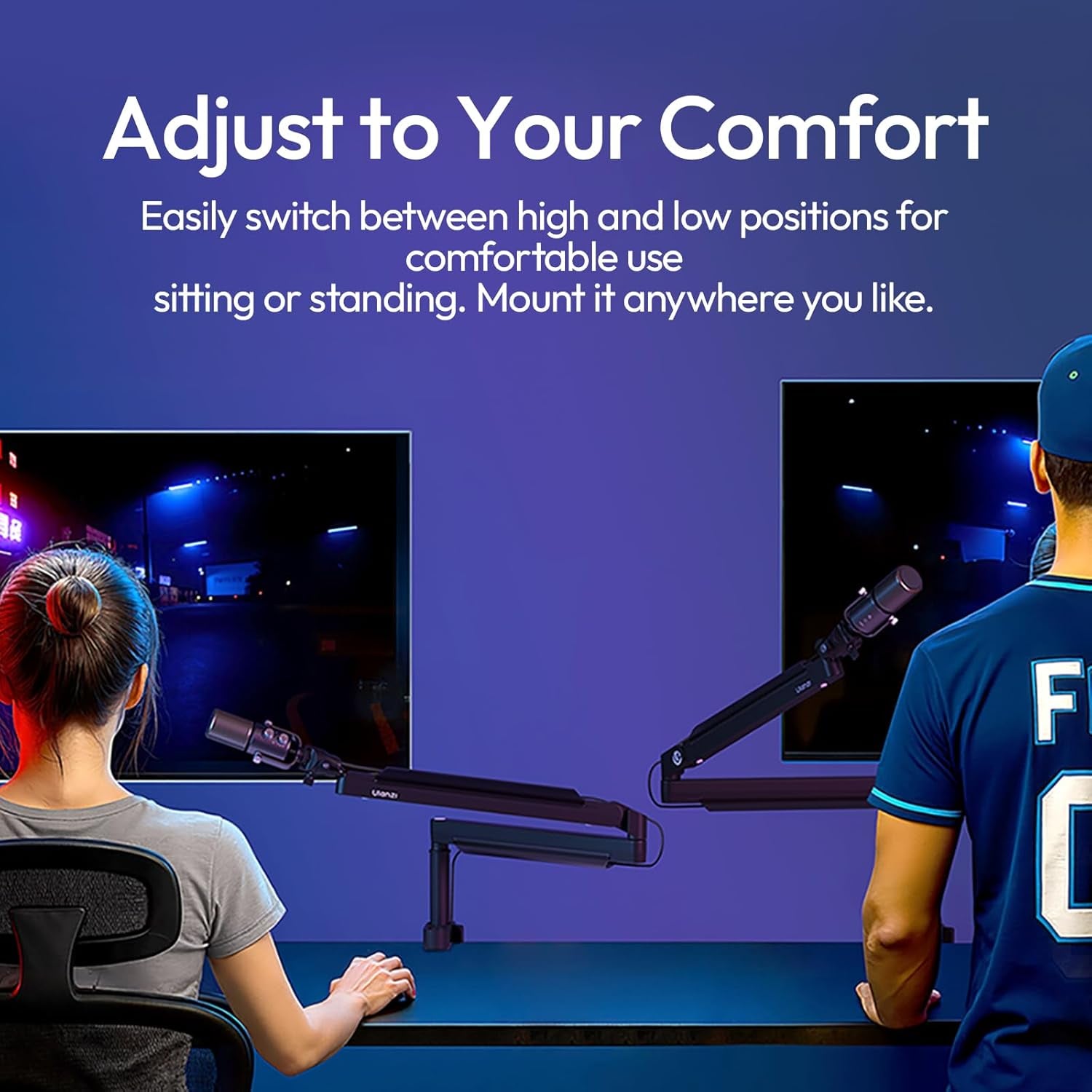 ZJ05 Premium High-Low Profile 2-In-1 Design Microphone Boom Arm with Ballhead Cold Shoe Fully Adjustable, with Cable Management Channels, Desk Clamp for Podcast Streaming Gaming Studio