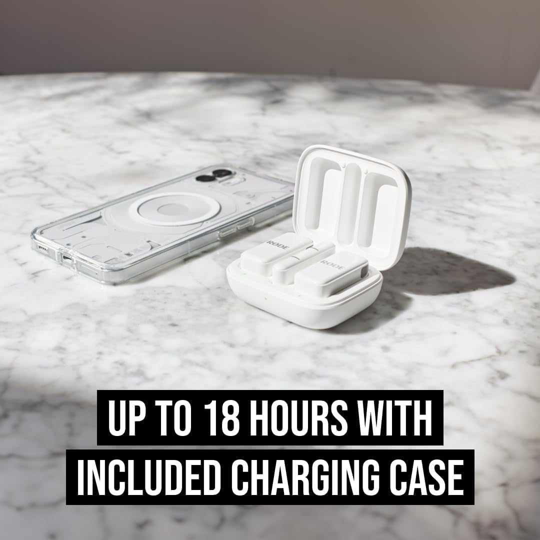 Wireless Micro - Compact Wireless Microphone, Two Mics with Charge Case for Smartphone Content Creation - USB-C, White