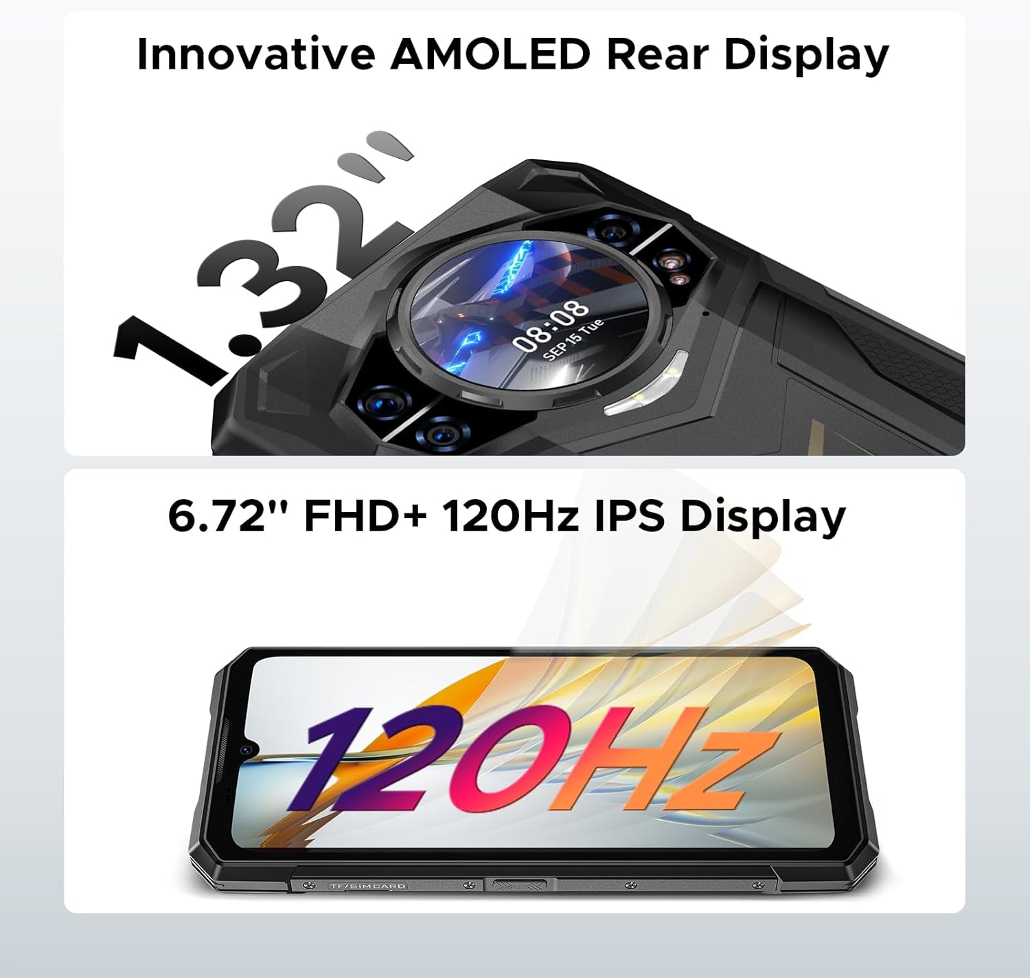 S200 plus 5G Rugged Phone with Gemini Ai,4Nm D7300 CPU,36(16+20) GB+512GB Android 15 Rugged Cell Phone with 1.32" Amoled Screen,10100Mah/33W,100Mp Camera Rugged Smartphone,6.72" Fhd/120Hz,Otg