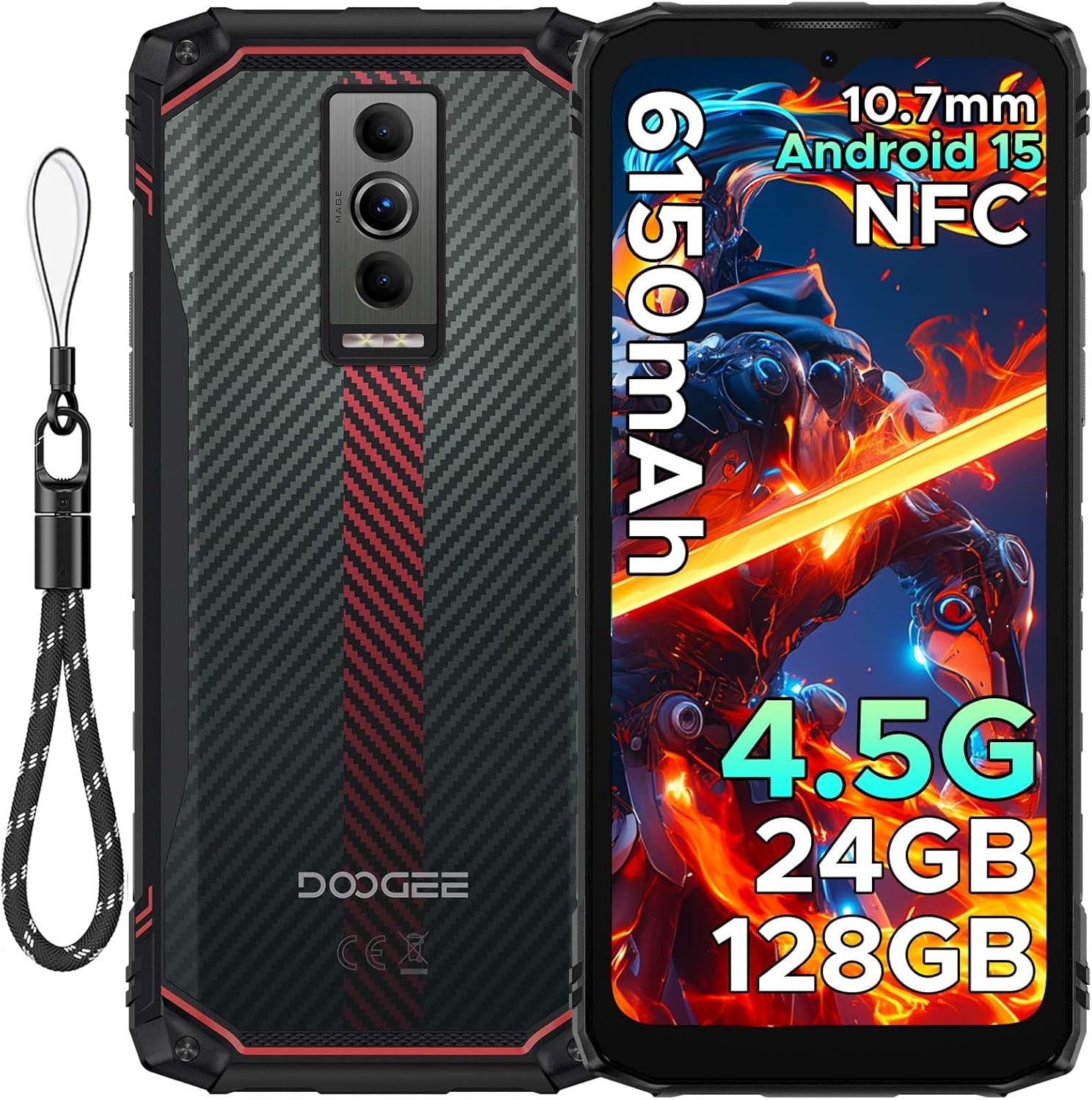 Blade10 Energy Android 15 Rugged Smartphone 4.5G,10.7Mm Ultra-Thin,24Gb+128Gb/Tf 2TB Octa Core Rugged Phone,6.56"Hd+ 90Hz,16Mp Camera,Ip68/Ip69K Waterproof Phone,6150Mah/Widevine L1/Nfc/Face ID