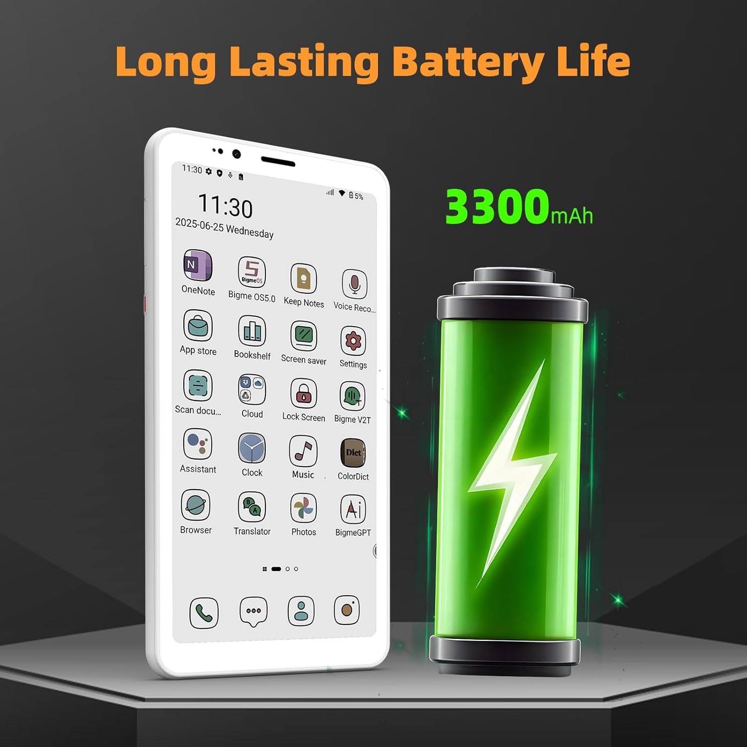 Hibreaks Color Epaper Smart Phone,3300Mah Battery, 8-Core Processor, 6GB+128GB, 5.84 Inch Mobile Phone, Dual Camera, White