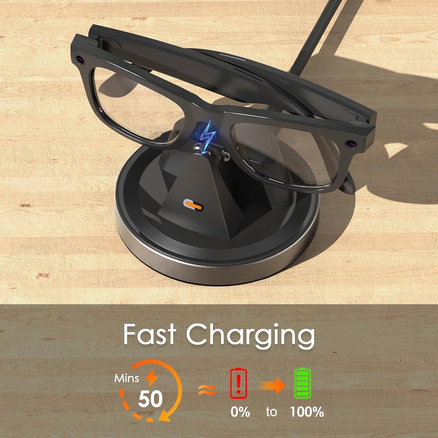 Estación de carga para gafas Meta Ray-Ban - Cargador portátil compacto Wayfarer, Skyler y Headliner, compatible con Oakley Meta HSTN, indicador LED, gris espacial