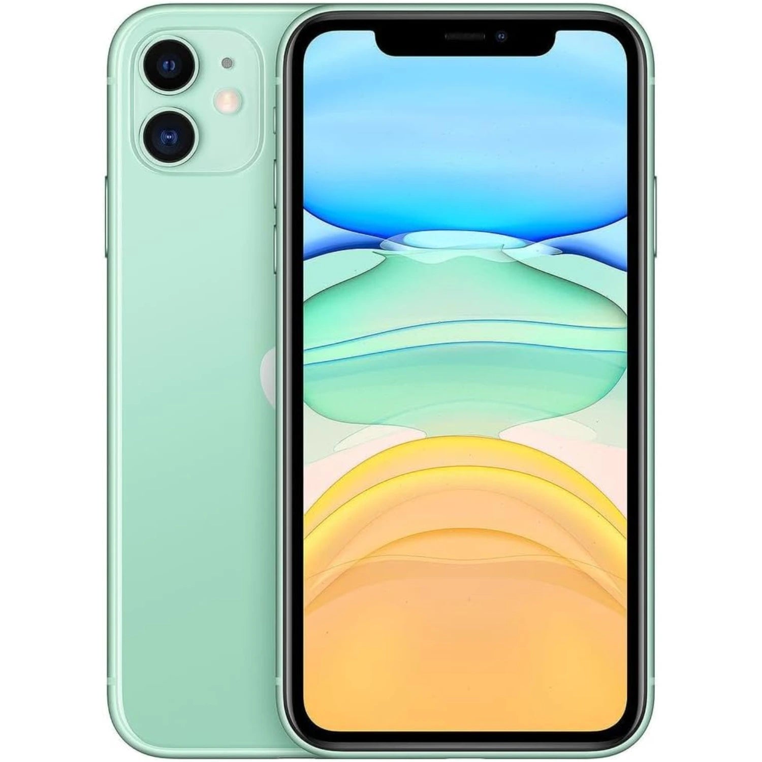 iPhone 11 Reacondicionado color verde con vista frontal y camara trasera